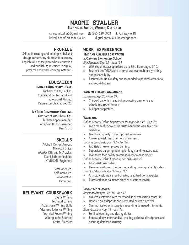 Image of Naomi's Resume.
